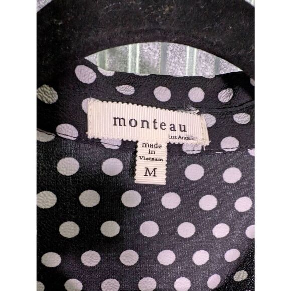 Monteau Fit & Flare Mini Dress Black w/ White Polka-dots 1950's Vibe  Women M - Picture 3 of 5